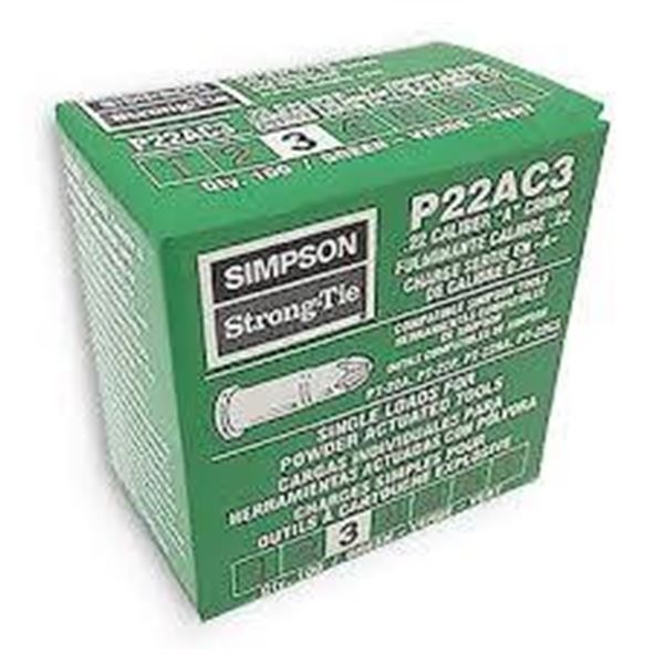 Simpson Strong-Tie P22AC3A .22 Caliber A Crimp Green Single Loads, Lot of 3
