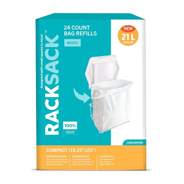 Racksack 48-Count White Bag Refills, 21L (5 Gallon) Capacity