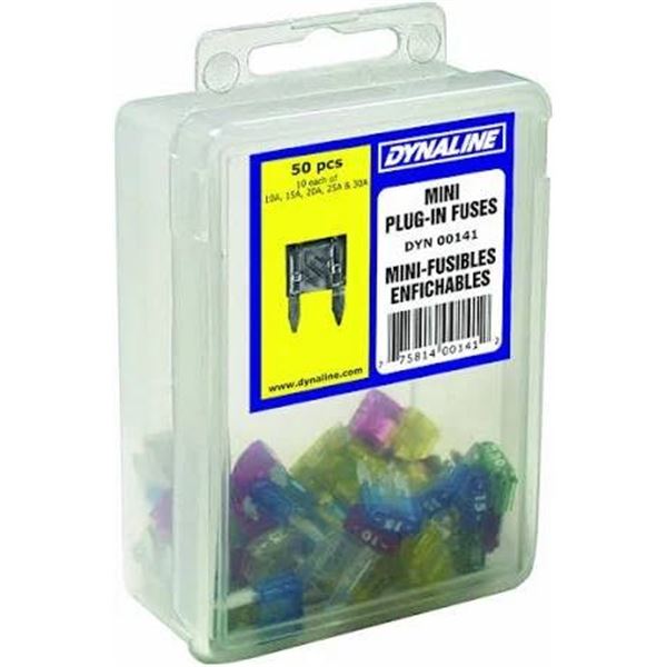 Dynaline Mini Plug-In Fuses DYN 00141, 50 Pieces