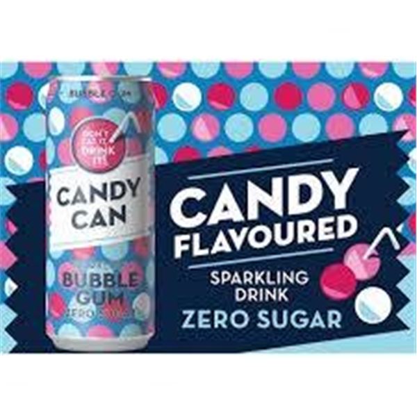 Candy Can Bubblegum Soda 12 x 330ml Sugar-Free Beverage Pack