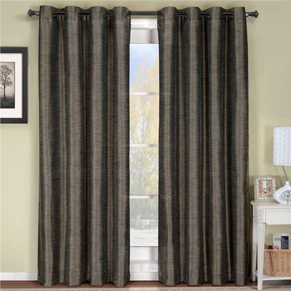 Design Decor Crete Textured Jacquard Thermal Grommet Curtain, 54 x 96 Inches, Charcoal
