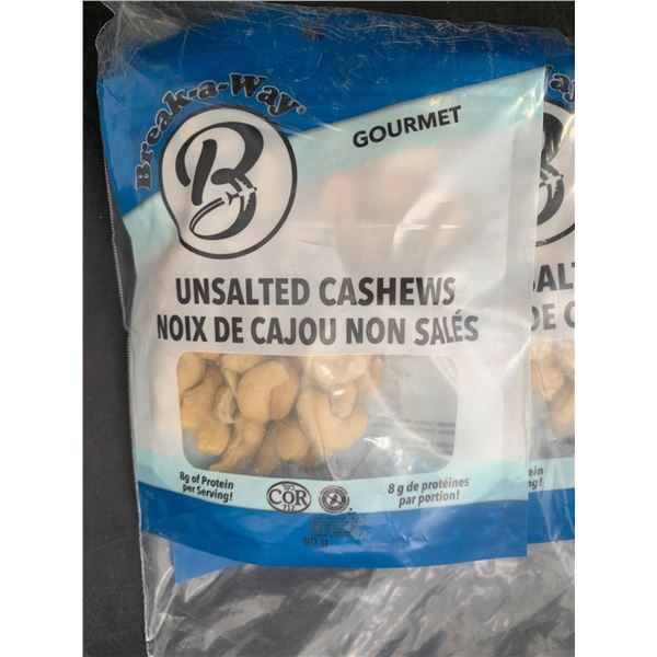 6 x 90g Bags of Gourmet Unsalted Cashews in Transparent Resealable Bags