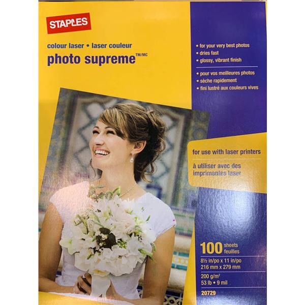 Staples Photo Supreme Color Laser Paper, 8.5 x 11 inches, 100 Sheets