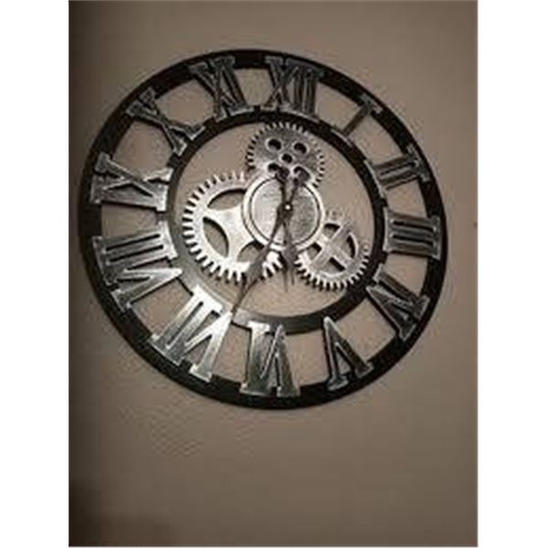 Gear-Style Roman Numeral Wall Clock with Black and Silver Finish