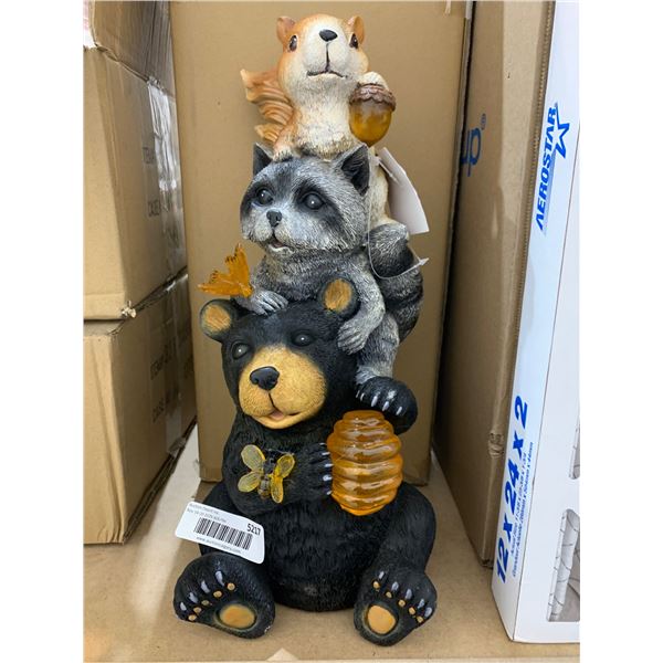 Bear, Raccoon, And Squirrel Figurine With Honeycomb And Acorn
