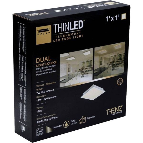 ThinLED Flushmount LED Edge Light, Dual Light Source, 1×1, 17W/450 Lumens