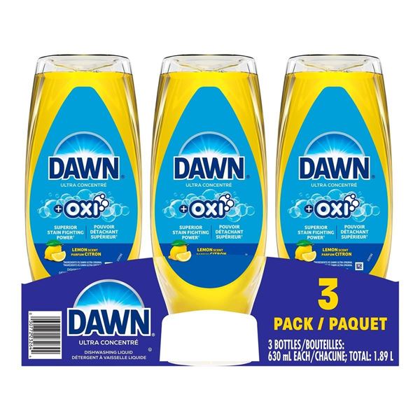 Dawn Ultra Concentrated Dishwashing Liquid, 3 Bottles, 630ml Each