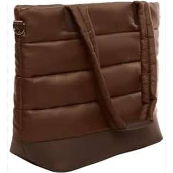 Brown Lole Quilted Tote Bag with Dual Handles and Zip Closure