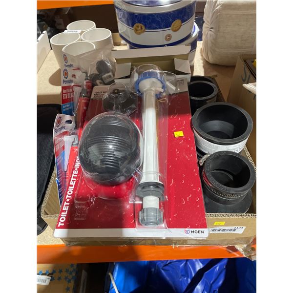 Lot of Assorted Plumbing Components Including Moen Toilet Fill Valve and Permatex Gasket Maker