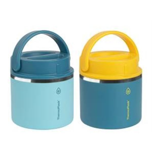 2 Pack, ThermoFlask Stainless Steel Insulated Food Jars, Blue and Yellow