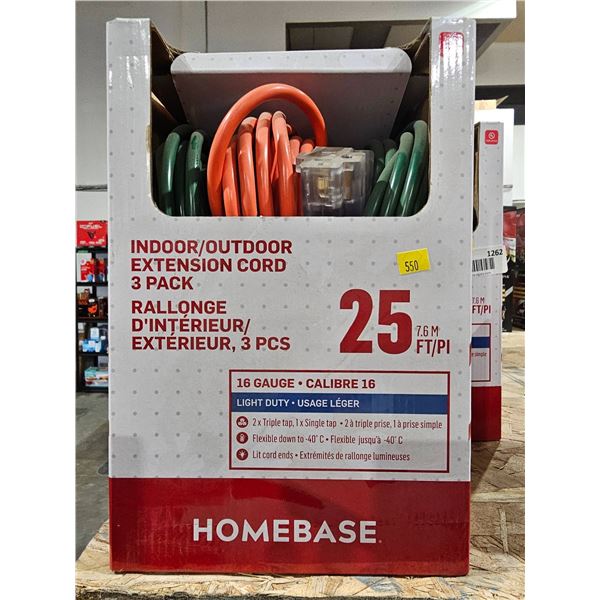Homebase Indoor/Outdoor Extension Cord 3 Pack, 16 Gauge, 25 ft/7.6 m