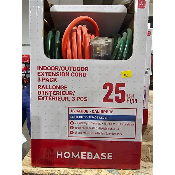 Homebase 16-Gauge Indoor/Outdoor Extension Cord 3-Pack, 25 ft