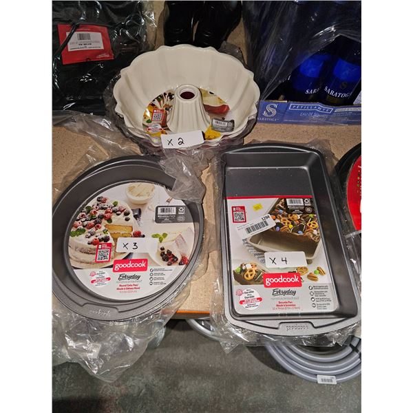 Lot of 9 GoodCook Bakeware Pans Including Bundt, Round, and Rectangular