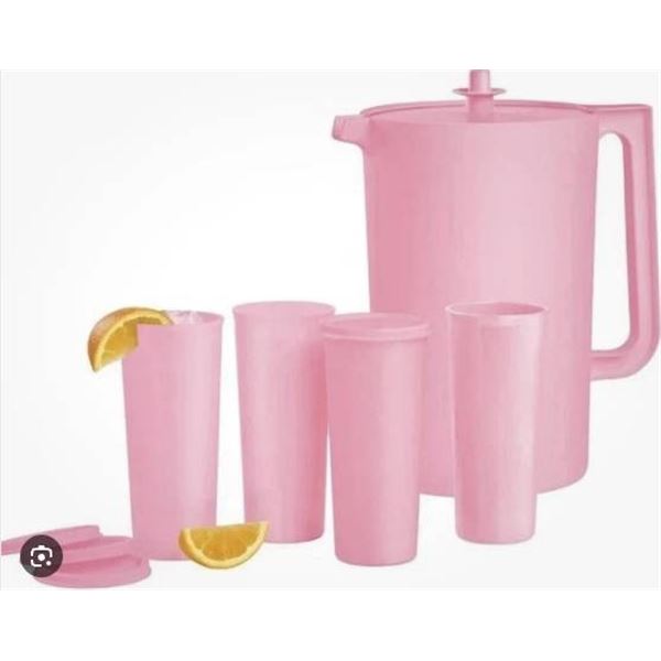 Tupperware Heritage Pitcher and Tumbler Set with Lids, 3.8L Pink