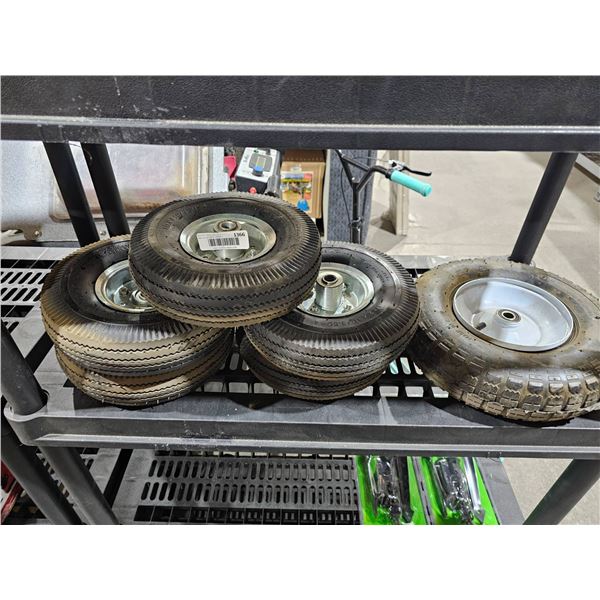 Lot of 5 Pneumatic Wheels and Tires – Various Sizes and Specifications – See photo