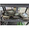 Image 1 : Lot of 5 Pneumatic Wheels and Tires – Various Sizes and Specifications – See photo