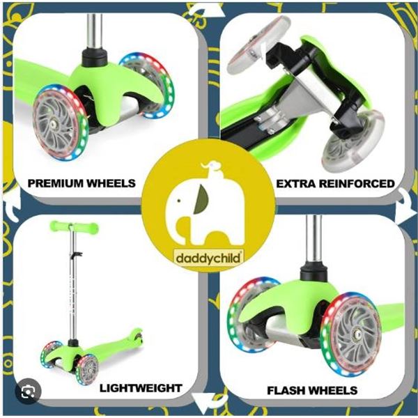 Daddychild T3 Three-Wheel Scooter for Children, Green Color