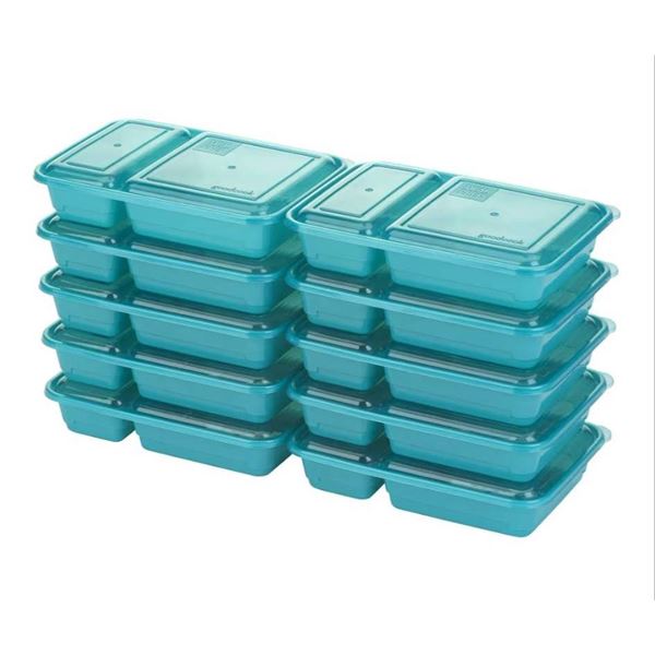 Lot of 2 GoodCook Meal Prep Containers, 20-Piece Set With 2 Compartments
