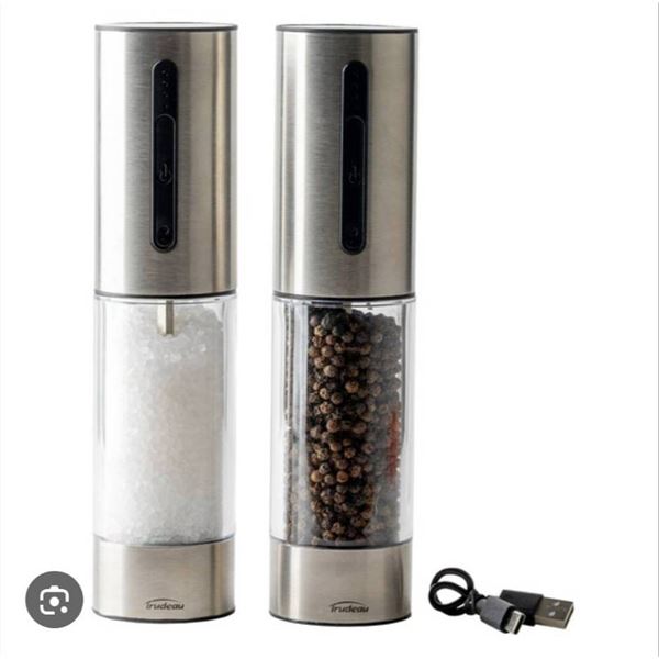 Trudeau One-Touch Electric Salt and Pepper Mill Set with Stainless Steel Finish