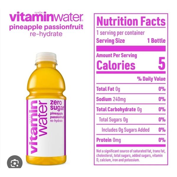 Glaceau Vitaminwater Zero Sugar Pineapple  Passion Fruit 12 Bottles 591 mL Each