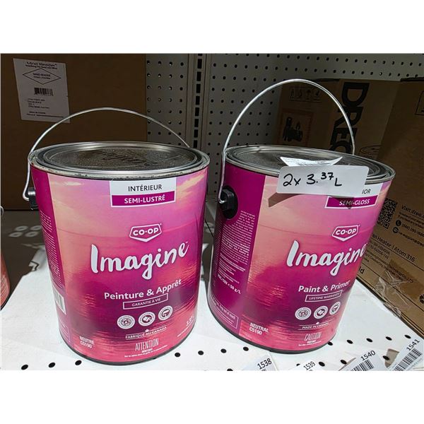 Two Co-op Imagine Semi-Gloss Interior Paint and Primer Cans – 3.37L Each