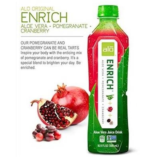 Alo Enrich Aloe Vera + Pomegranate + Cranberry Beverage Lot, 12 x 500mL