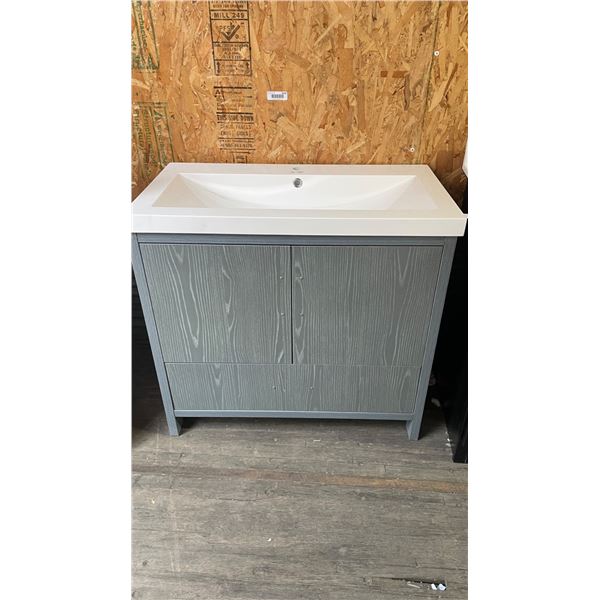 36″ Two-Door Gray Vanity with Integrated Sink Basin