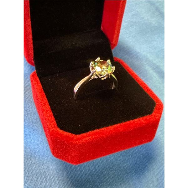 $1800 APPRAISED 3.0 CARAT MOISSANITE BLUE GREEN .925 SILVER RING