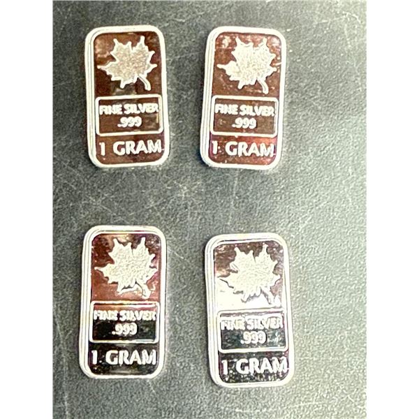 LOT of 4 - .999 silver 1 gram Canada wafer bars