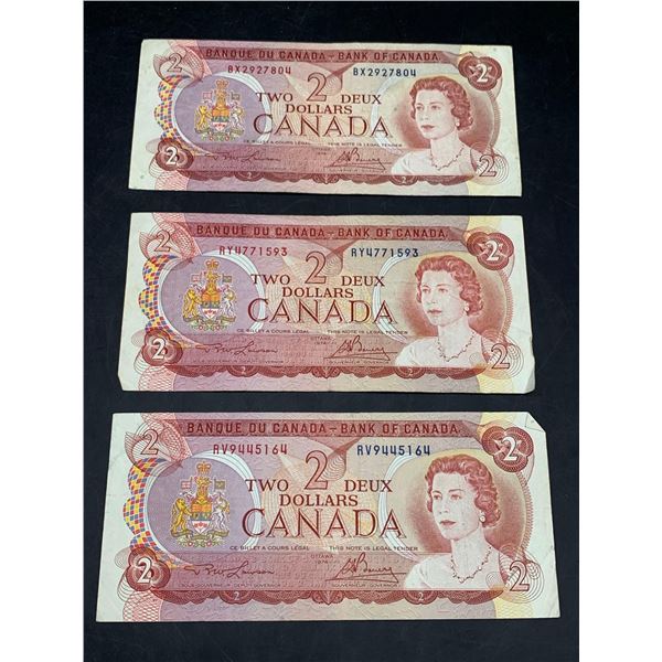 Lot of 3 Vintage Canada 1974 $2.00 Bills