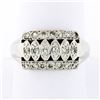 Antique Late Art Deco 14k White Gold.50 ctw Old Diamond Wide Statement Band Ring