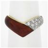 14k Yellow Gold 0.28 ctw Diamond & Red Enamel Work V Chevron Stackable Band Ring