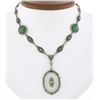 Antique Art Deco White Gold Camphor Glass & Chrysoprase Filigree Drop Necklace