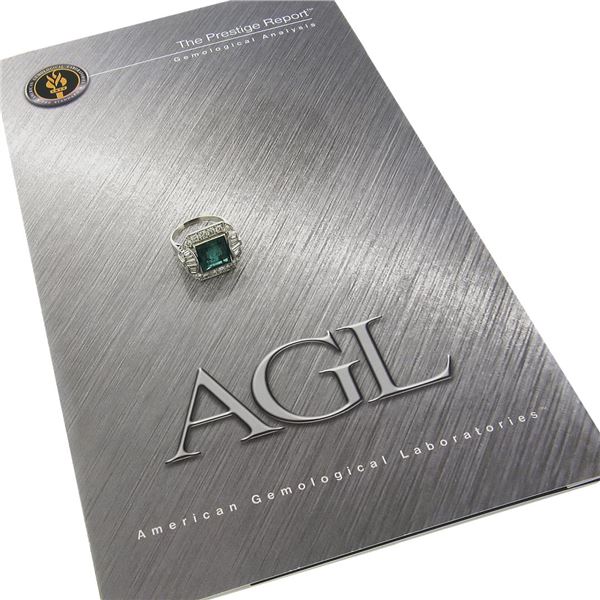 Vintage Platinum 5.2 ctw AGL Square Step Colombian Emerald & Diamond Platter Rin