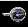 6.52 ctw Tanzanite and Diamond Ring - 14KT White Gold