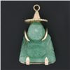 Vintage 10k Yellow Gold Carved Green Jade Sculpture Chinese Letter Charm Pendant