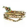 Vintage 14k Gold Multi Gemstone Enamel Coiled Snake Open Hinged Bangle Bracelet