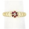Image 7 : 14k Yellow Gold 0.14 ctw Diamond & Ruby Halo Petite Floral Ribbed Cluster Ring
