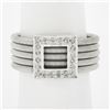 Image 1 : 14k White Gold 0.26 ctw Pave Diamond Square 5 Row Snake Link Wide Cigar Band Rin