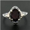 Image 6 : Antique Art Deco 10k Tri Color Gold Marquise Garnet Open Filigree Work Ring