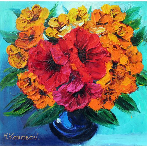 KOROBOV FLOWERS IN BLUE VASE ACRYLIC