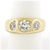NEW Mens 18K Yellow Gold 1.96 ctw GIA Old European Diamond 3 Stone Gypsy Band Ri