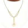 18k Gold 0.12 ctw Bezel Diamond Golden Pearl Dangle Dual Cable Link Chain Neckla