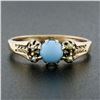 Image 7 : Antique Victorian 9k Rose Gold 5mm Round Cabochon Turquoise w/ Seed Pearls Ring