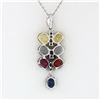 Image 4 : 14K White Gold 3.54 ctw Multi-Color Sapphire & Diamond Dangle Pendant Necklace