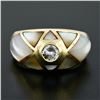 Image 2 : 18K Yellow Gold.33 ctw Diamond Mosaic Inlaid Mother of Pearl Domed Wide Band Rin
