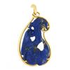 Vintage 18k Gold Large Carved & Pierced Blue Lapis Lazuli Polished Frame Pendant