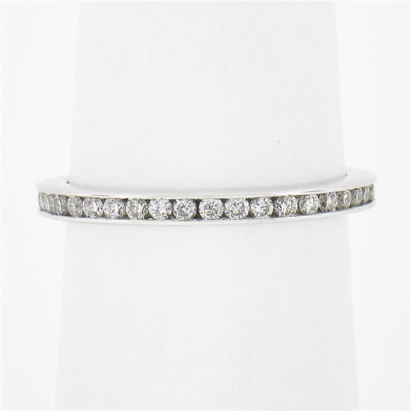 14k White Gold .60 ctw Channel Set Round Diamond Eternity Stack Wedding Band Rin
