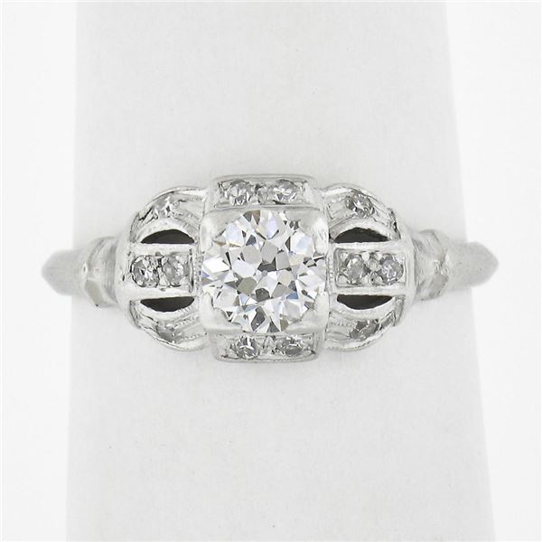 Antique Art Deco Platinum .62 ctw Old European Diamond Engagement or Promise Rin