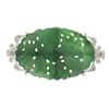 Image 6 : Vintage 14k White Gold Carved Green Jade & .10 ctw Old Diamond Flower Pin Brooch